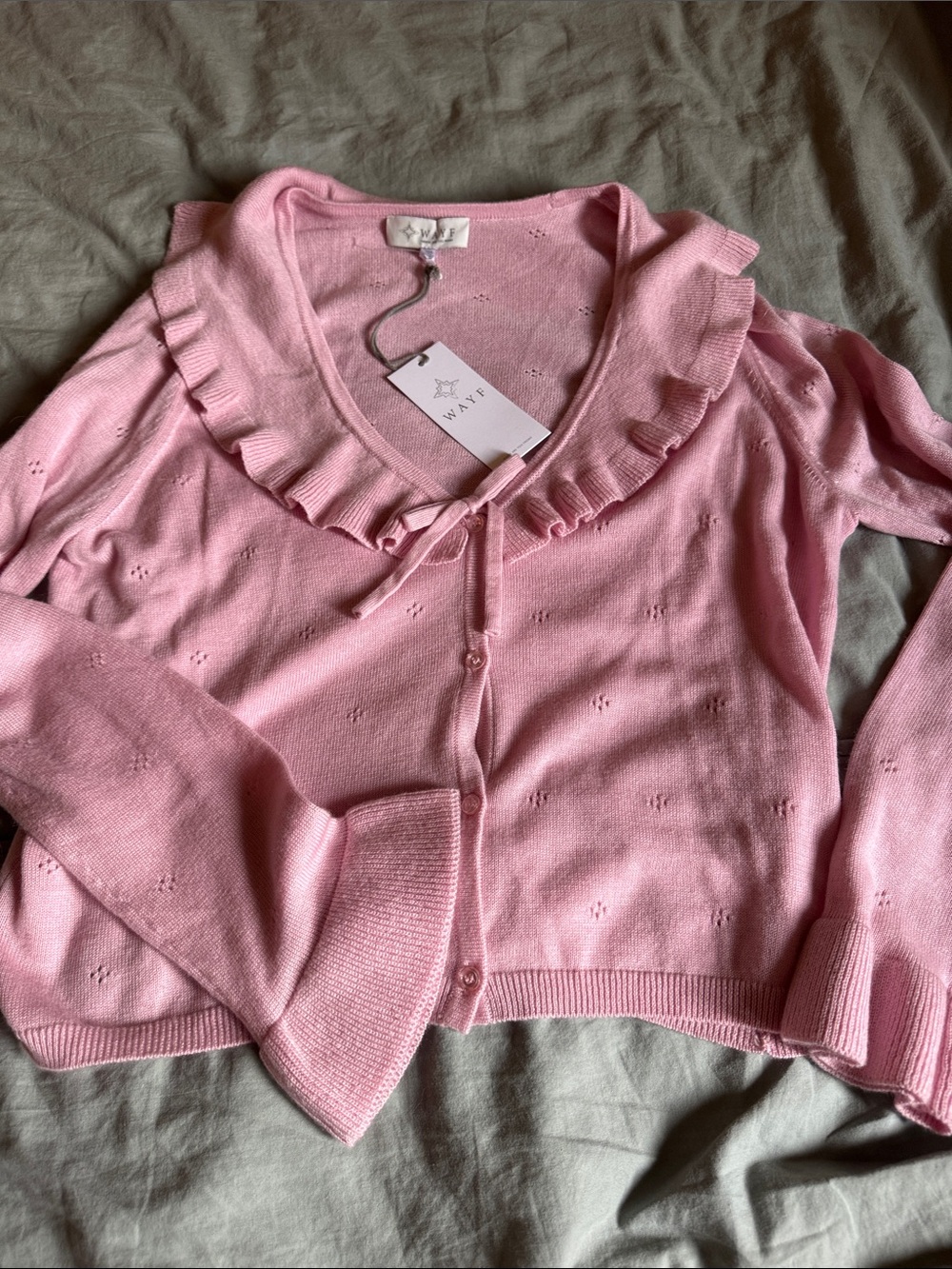 Wayf pink ruffles sweater cardigan M NWT